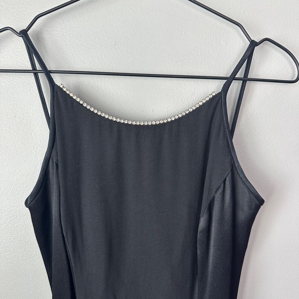 Vintage Jessica McClintock Black Slip Dress Womens Size 3/4 Rhinestones
